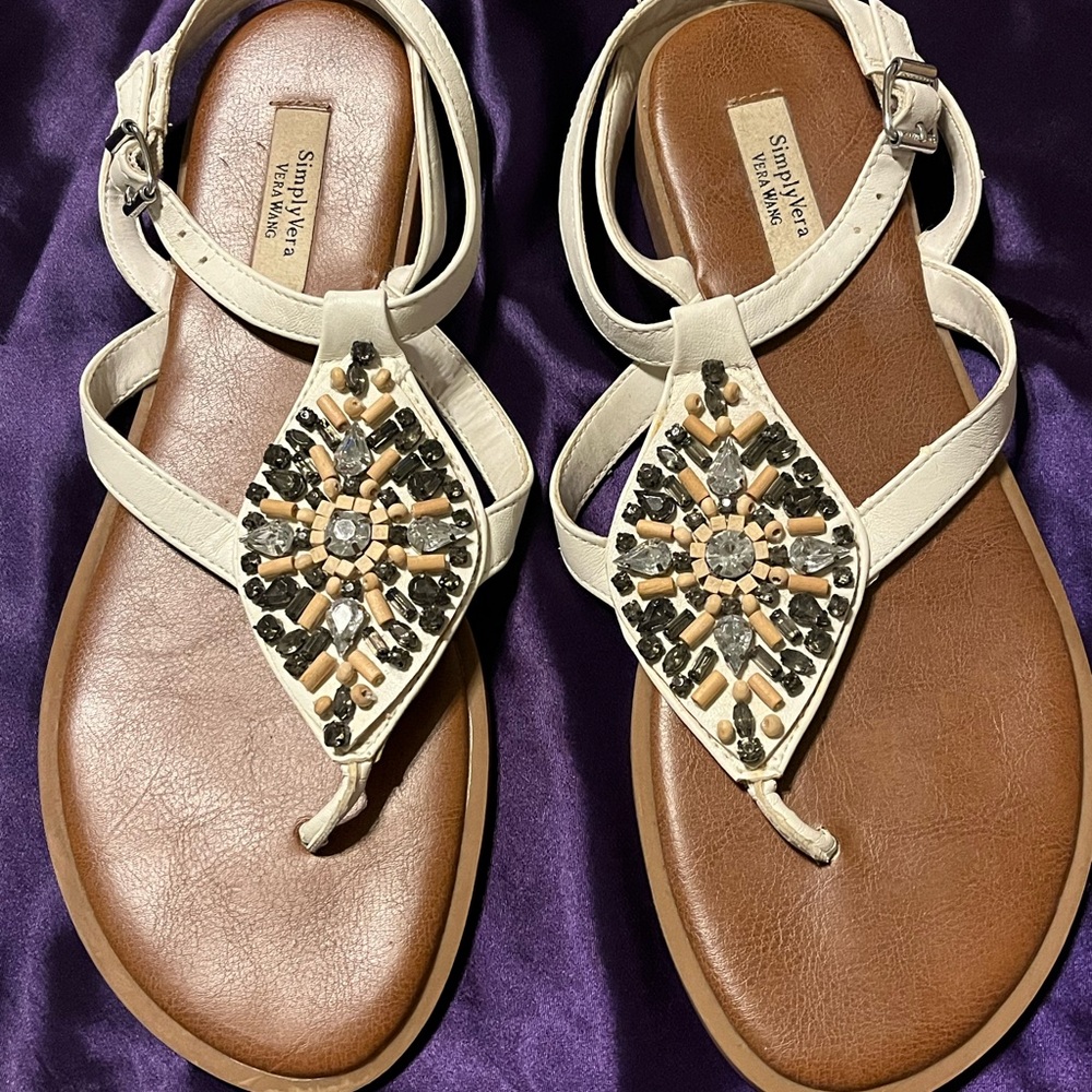 Simply Vera Vera Wang White Sandals with Bead & Jewel Embellishments